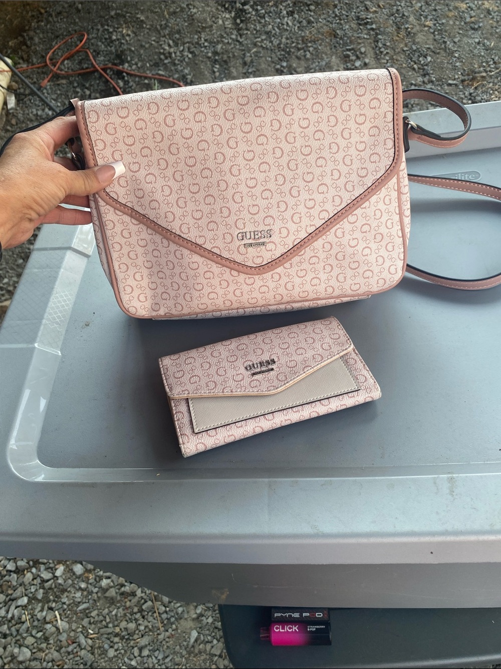 GUESS Blush Logo Envelope Crossbody with Matching Wallet
